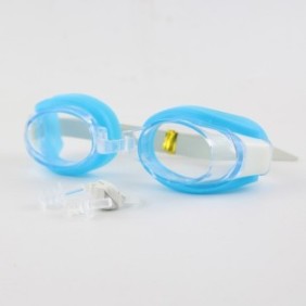 Set di occhialini da nuoto, clip per naso e tappi per le orecchie per bambini, Azzurro