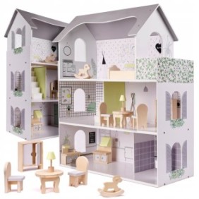 Casa delle bambole con mobili, KIK, 70 cm, Legno, Multicolor