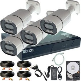 OOGIS™ K5MN4ECR-05 Kit di sorveglianza con 4 telecamere Microfono esterno da 5 MP (2K) IR 30 m, completamente espandibile a 8 1920N + HDD500GB-R, accesso mobile, notte/giorno