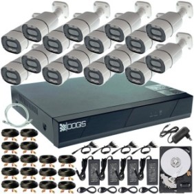 Kit di sorveglianza OOGIS™ K5MN16CR-10 con 16 telecamere Microfono esterno da 5 MP (2K) IR 30 m, 1920N completo + HDD1TB, accesso mobile, notte/giorno