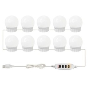 Set di 10 lampade LED per specchio trucco con 3 modalità di illuminazione, fai da te, 4 W, 2 m, USB, bianco
