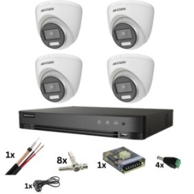 Sistema di sorveglianza Hikvision con 4 telecamere Poc, ColorVu 8MP, luce colorata 40M, obiettivo 2,8mm, DVR 4 canali 8 Megapixel, accessori