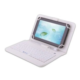Cover per tablet 7 pollici con tastiera micro USB modello X, colore bianco, tipo Mapa, chiusura con 4 clip