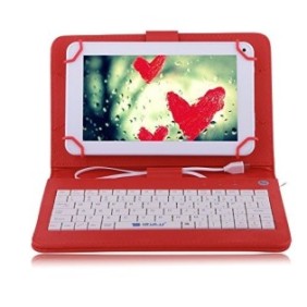Cover per tablet da 8 pollici con tastiera micro USB modello X, rossa, tipo Mapa, chiusura con 4 clip