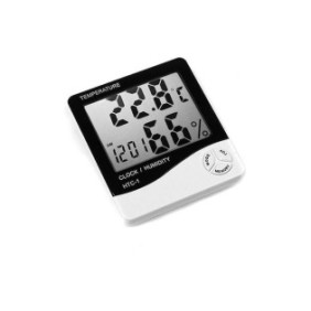 Termometro e igrometro per fotocamera digitale Impact Vision®, tipo orologio, design sottile, batteria AAA inclusa, supporto con supporto, bianco