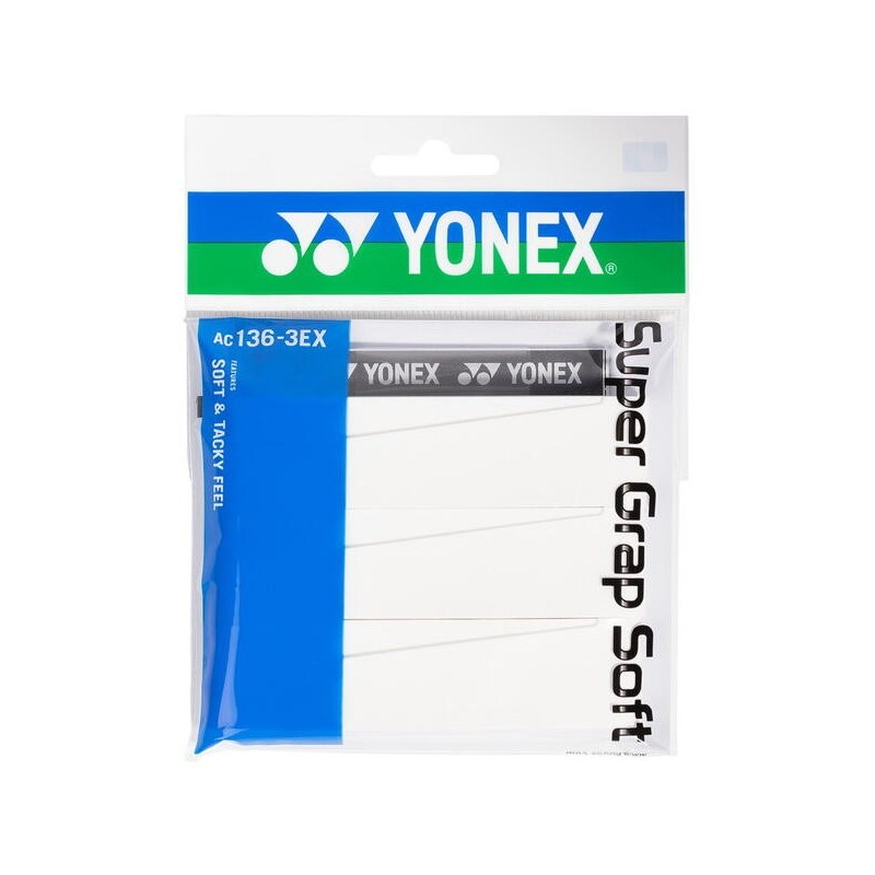 Overgrip Yonex Super Grap Soft, colore Bianco, set da 3