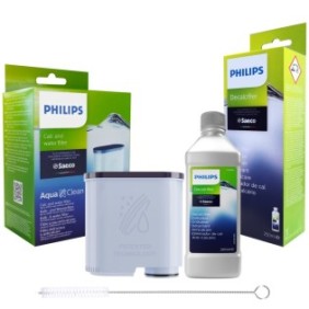 Kit di manutenzione Espresso, Philips, Compatibile con Philips Latte Go+, Filtro dell'acqua, Soluzione anticalcare, 250 ml, spazzola per la pulizia