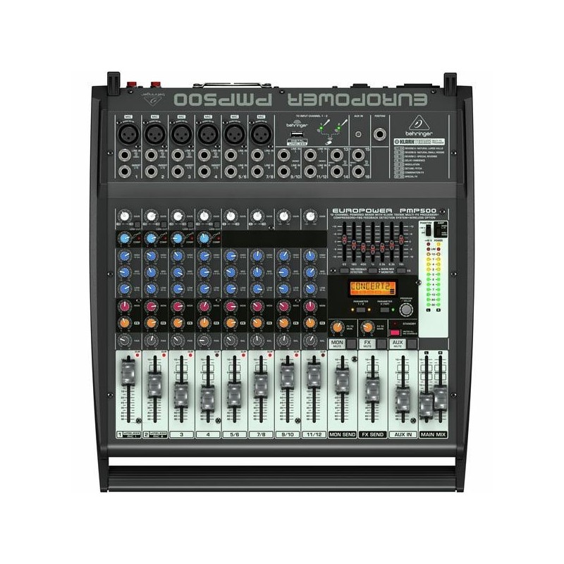 Mixer amplificato Behringer PMP 500, 125 W/8 Ohm, 12 canali, 6 mono / 2 stereo o 4 mono / 4 stereo
