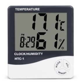 Termometro digitale ElecTech con orologio e igrometro, massima precisione nella visualizzazione dei valori, funziona con batteria tipo AAA R3 inclusa, dimensioni 92 x 84 x 22 mm, colore bianco e nero