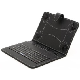 Cover per tablet 9 pollici con tastiera micro USB modello X, nera, tipo Mapa, chiusura con 4 clip