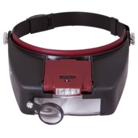 Occhiali con lente d'ingrandimento e 2 LED, 1,5-10x, cinturino regolabile, Nero/Rosso