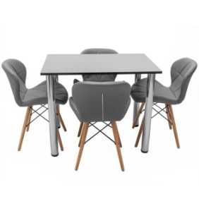 Set tavolo con 4 sedie Oslo grigie, DENVER, piano grigio chiaro, bordo abs nero, forma rettangolare, 90x64x73 cm