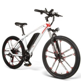 Bici elettrica, Samebike MY-SM26, Ruote 26'', Motori 350 W, Capacità batteria 8 Ah, 48 V, Velocità massima 30 KM/H, SHIMANO 21 velocità, Bianco