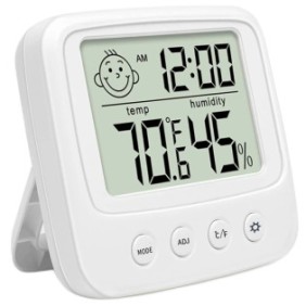 Termometro/igrometro digitale, WTO®, display LCD, orologio, sveglia, bianco