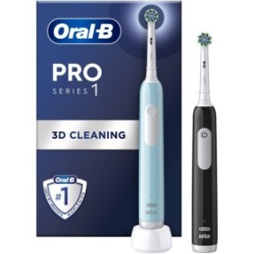 Set 2 spazzolini elettrici Oral-B Pro 1, pulizia 3D, 3 programmi, 1 spazzolino, Nero/Blu