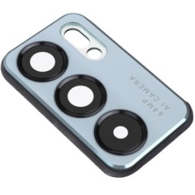 Vetro fotocamera posteriore compatibile con Oppo Reno6 5G, Wide + UltraWide + Macro, con cornice, Blu (Aurora Blue)