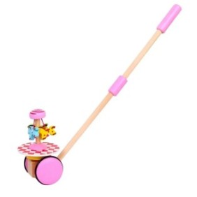 Giocattolo in legno con 2 ruote per spingere e tirare, Giostra, rosa, SARALMA®