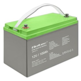 Batteria al gel, Qoltec, Alluminio, 12V, 100Ah, Grigia
