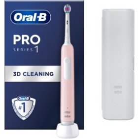 Oral-B Pro 1 spazzolino elettrico, pulizia 3D, 1 programma, 1 testina, kit da viaggio, Rosa
