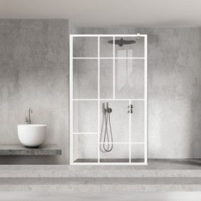 Parete doccia walk-in Aqua Roy ® White, modello Urban White, vetro trasparente da 8 mm, fissata, 140x195 cm