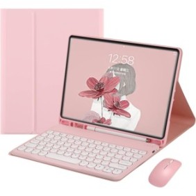 Set custodia con tastiera e mouse per iPad 9/8 10,2 pollici, Bluetooth, rosa