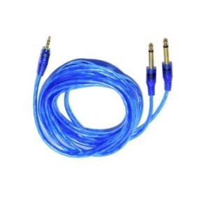 Cavo prolunga audio Jack 3,5mm maschio con 2 connettori Jack 6,3mm, lunghezza 5 metri, silicone blu