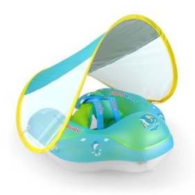 Boxer da bagno blu-giallo con parasole per neonati e bambini, con spalline e supporto pancia, adatto per 2-6 anni, taglia XL