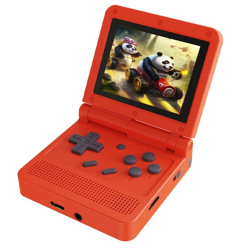 La console di gioco portatile Powkiddy V90 Flip di colore rosso supporta 12+ emulatori retrò