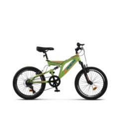 Bicicletta MTB-FS RICH Alpin R2049A Saiguan Revoshift 6 velocità, ruote da 20 pollici, freno V, verde/blu/arancione