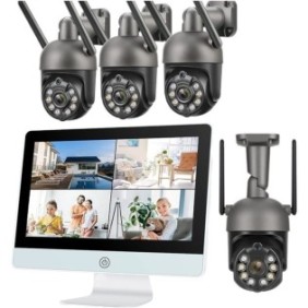 Telecamera di sorveglianza, Techage, W128-PT815GW-30, monitor LCD sì 30 cm, NVR 8CH, 6 telecamere, WiFi, Nero