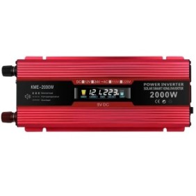 Smart inverter per auto da 2000 W, Carmaer, da DC 12V a AC 220 V, onda sinusoidale modificata, 50 Hz, 1 porta USB, auto, moto, rosso con nero