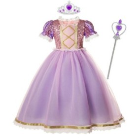 Abito da principessa Rapunzel con accessori, viola, tessuti premium, costume cosplay, 5-6 anni, 120 cm