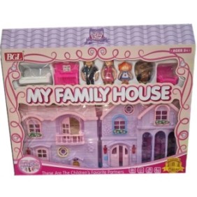 Casa delle bambole La mia famiglia felice, Per bambini, Il set contiene 3 bambole, Rosa, 3 anni