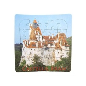 Set di 10 Puzzle piccolo con Castello di Bran, 25 pezzi, 14x14 cm, Multicolor