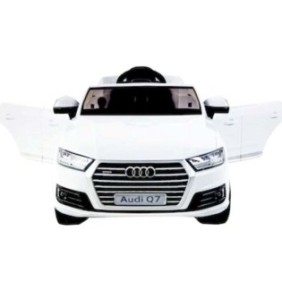 Auto elettrica per bambini Audi Q7, bianca, sedile in pelle ecologica