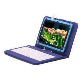 Cover per tablet 9 pollici con tastiera micro USB modello X, colore blu, tipo Mapa, chiusura con 4 clip