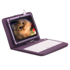 Cover per tablet 9 pollici con tastiera micro USB modello X, viola, tipo Mapa, chiusura con 4 clip
