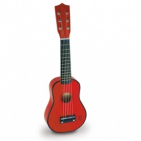 Chitarra in legno laccata rossa con 6 corde in plastica