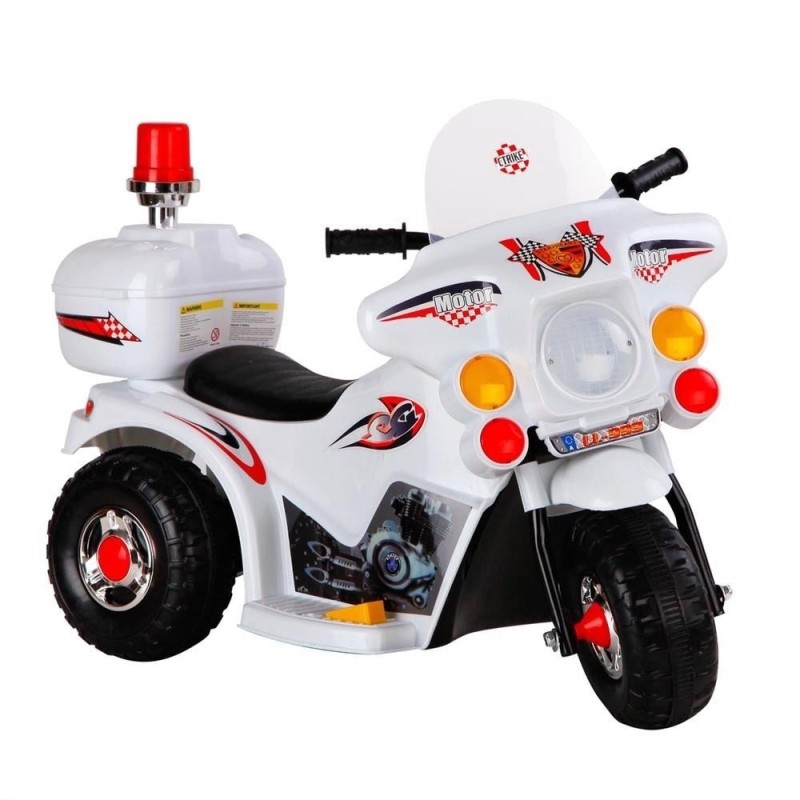 NOVOKIDS™ Motocicletta elettrica a batteria per bambini Motore sportivo, con musica e luci, monopattino elettrico, 3 ruote, RETROMARCIA, Bianco