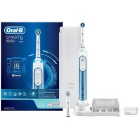 Spazzolino elettrico Oral-B Smart 6, 40000 pulsazioni/min, 8800 oscilazioni/min, pulizia 3D, 5 programmi, 2 testine, Bluetooth, Kit da viaggio, Bianco/Blu