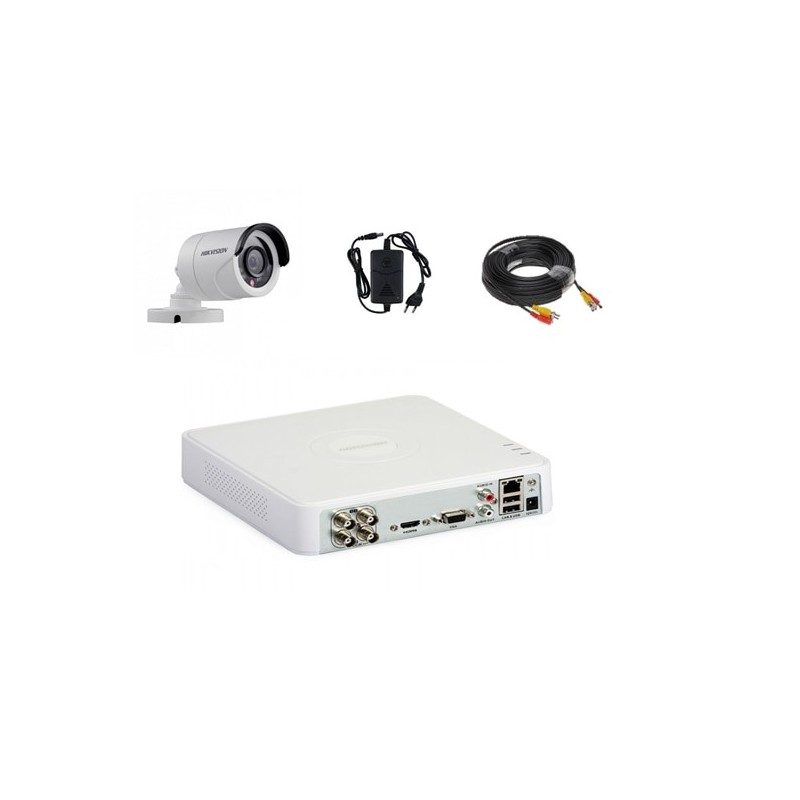 Kit completo di sistema di videosorveglianza 1 telecamera Hikvision IR da 20 m per esterni con DVR rumeno e software per telefono cellulare