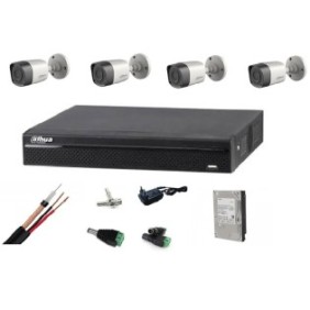 Kit di 4 telecamere di sorveglianza esterna 2MP 1080P Dahua + XVR Dahua + Sorgenti + Cavo + Spine + HDD 1TB