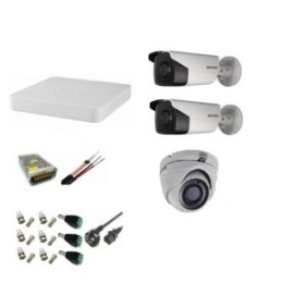 Sistema di videosorveglianza 3 telecamere 5MP 2 esterne IR 80 M e IR 40 M 1 interna IR 20m con accessori completi