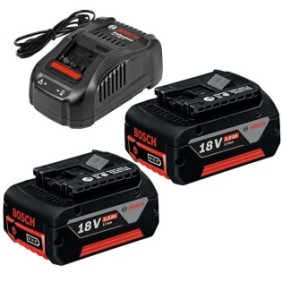 Set 2 batterie agli ioni di litio Bosch Professional GBA 18V, 5,0 Ah, 14,4-18 V, 8 A + caricabatterie GAL 1880 CV