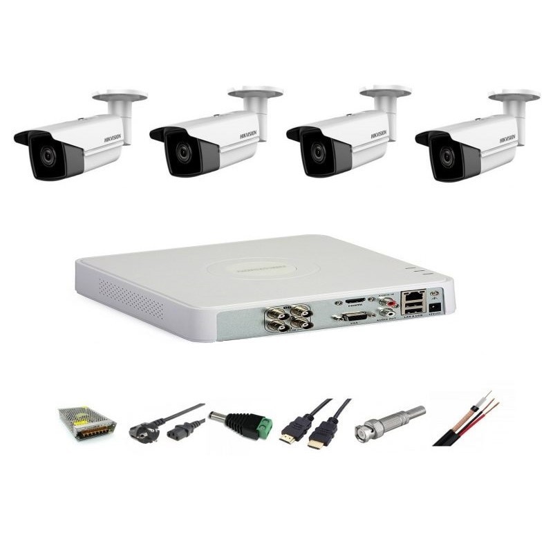 Sistema di videosorveglianza professionale da esterno 4 telecamere 2MP Turbo HD 40m IR accessori completi, internet