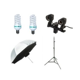Kit luce video foto continua con 2 lampade e diffusione frontale e softbox tipo ombrello 100cm