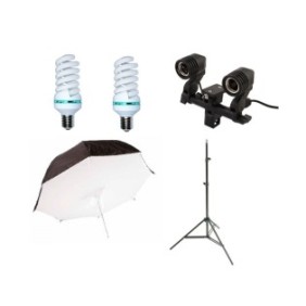 Kit luce video fotografica continua con 2 lampade e ombrelli softbox riflettenti posteriori da 100 cm