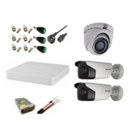 Sistema di videosorveglianza 3 telecamere 5MP 2 esterne IR 80 M 1 interna IR 20m con accessori completi