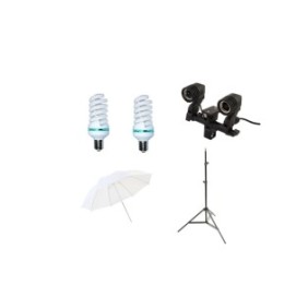 Starter kit luce video fotografica continua con 2 lampade e diffusore ad ombrello