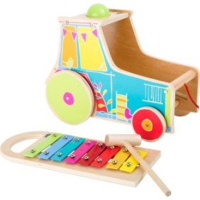 Trattore giocattolo in legno con xilofono integrato, legler a piede piccolo, multicolore